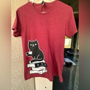 Instant Message Red Black Cat Coffee and Books Graphic Tee